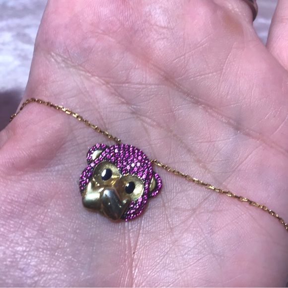 Gabi Rielle Pink Pave Rhinstones Sparkly Glam Cute Monkey Speak No Evil Necklace - Picture 8 of 9